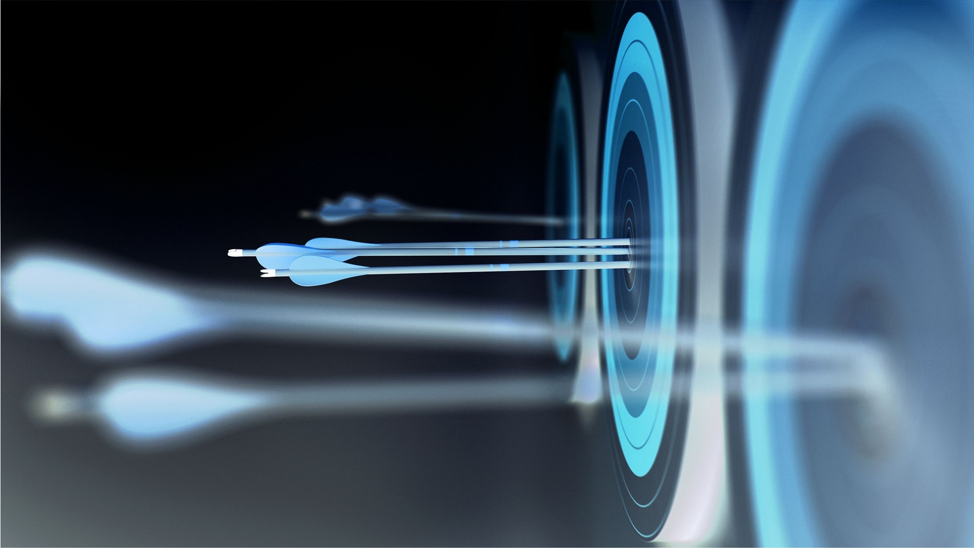 Three artstic pack of arrows hit targets.